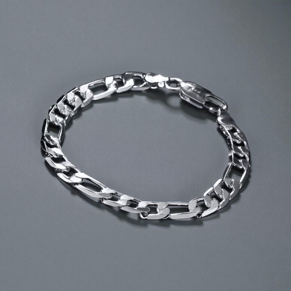 8MM Figaro Bracelet 7” 925 Sterling Silver Unisex Bracelet